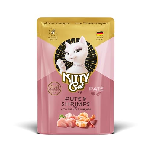 KITTY Cat Pat Pute Shrimps 6 x 85 g Nassfutter für Katzen getreidefreies Katzenfutter mit Taurin Lachsöl und Grünlippmuschel Alleinfuttermittel mit hohem Fleischanteil Made in Germany