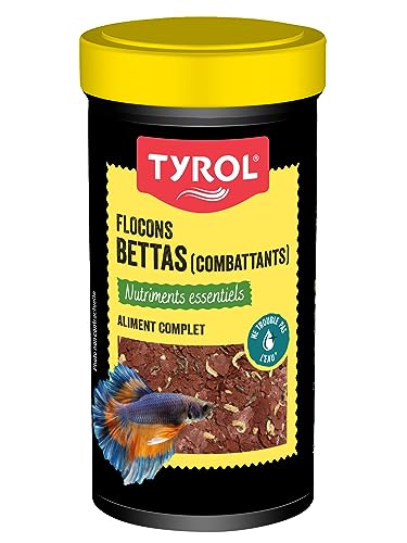 Tyrol - Flocken für Fische Fischfutter Aquarium komplettes Fischfutter auf Basis hochwertiger Inhaltsstoffe stärkt die Farben der Fische Fischfutter Betta 100 ml