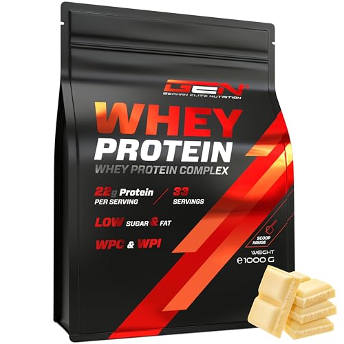 Whey Protein Pulver - 1000 g Weisse Schokolade - Mit Isolate Anteil - Instant lösliches Eiweiss Protein Pulver mit BCAA EAA - German Elite Nutrition