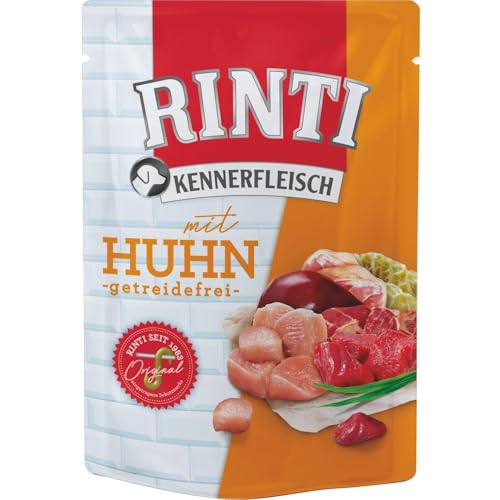 RINTI Kennerfleisch Huhn 10 x 400 g Alleinfutter für ausgewachsene Hunde im Frischebeutel Getreidefreies Futter mit hohem Fleischanteil Zur Regulierung der Verdauung