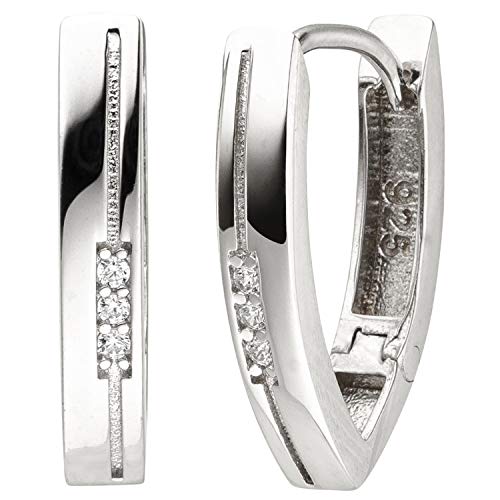 Jobo Damen Creolen oval 925 Sterling Silber 6 Zirkonia Ohrringe Silbercreolen Silberohrring