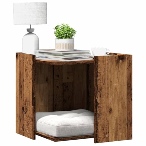 Homgoday Katzenklo Katzenschrank für Katzentoilette Katzenhaus Katzenmöbel Haustierbox Katzentoilette Beistelltisch Schrank Altholz-Optik 53x53x51 cm Holzwerkstoff