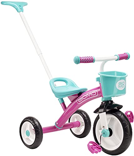 GOMO Kids Trike with Parent Push Handle Tricycle Rosa Blaugrün