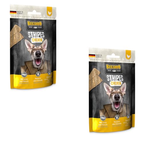 Belcando Stripes Chicken Doppelpack 2 x 70 g Snack für Hunde Mit Superfoods Bierhefe Krill und aromatische Kräuter Ohne Getreide und ohne Zucker Mit extra viel Fleisch