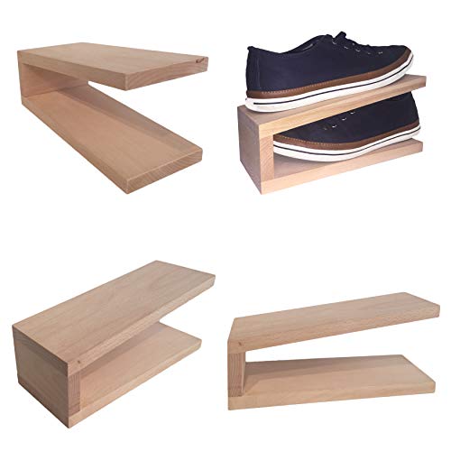 4er Set Schuhstapler aus Holz Schuhorganizer Schuhregal für Damenschuhe Buchenholz