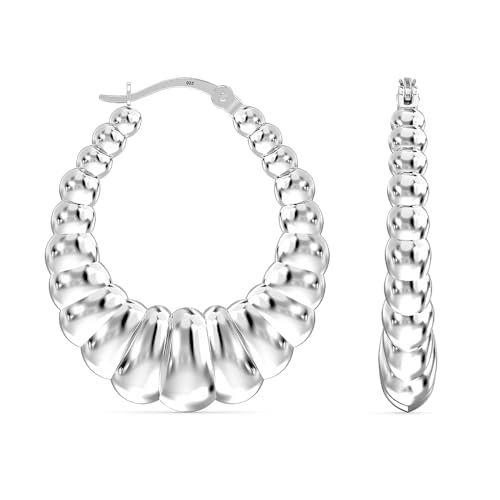 LeCalla Sterlingsilber-Schmuck Ovale Creolen mit Klickverschluss für Damen und Teenager 35 mm