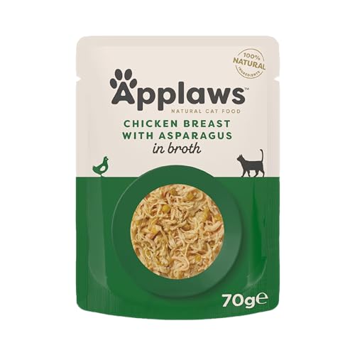 Applaws Premium Natural Katzenfutter Nass Huhn mit Spargel in Brühe 70 g Portionsbeutel 12x70g