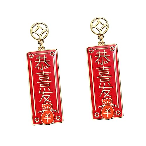 TOGEVAL 1 Paar Gong Xi Fa Cai Ohrringe die chinesen ritual jewelry dur-schmuck earring Creolen lustige Ohrringe rote Ohrringe Ohrschmuck Ohranhänger Ohrringe im chinesischen Stil Legierung