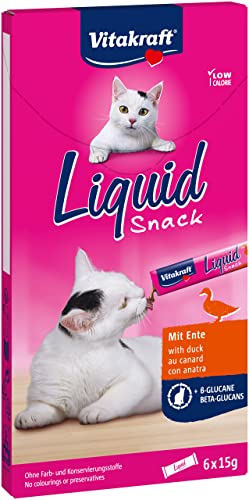 Vitakraft Liquid Snack Katzensnack flüssig mit Ente Katzenleckerlies mit Beta Glucane unterstützt die Immunabwehr kalorienarm 1x 6 Stück