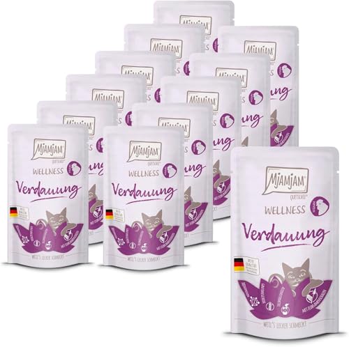 MjAMjAM - Premium Nassfutter für Katzen - Wellness - Verdauung - Huhn 12er Pack 12 x 125g getreidefrei