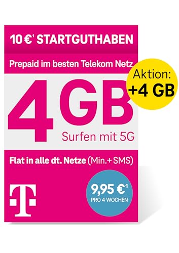 Telekom MagentaMobil M ohne Vertragsbindung inkl. I 8 GB Allnet Flat Min alle dt. Netze EU Roaming I Surfen mit LTE Max Hotspot Flat I 10 EUR Startguthaben