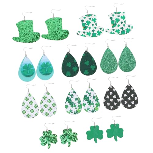 VALICLUD 10 Paar Ohrringe Mit Vier Kleeblättern Clip-ohrringe Reifen Große Creolen Für Frauen Patricks Day Schmuck Ohrhänger Grüne Statement-ohrringe Clip-ohrring Zurück Green Leder