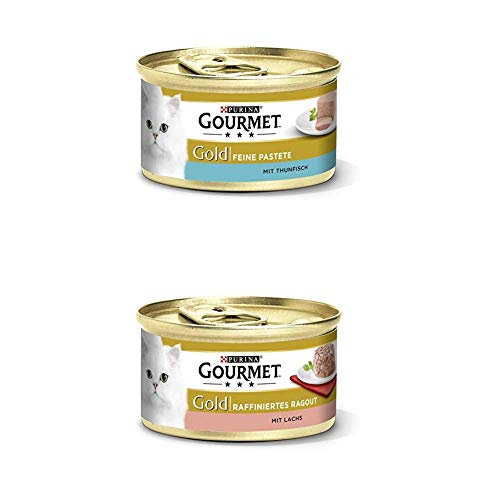 PURINA GOURMET Gold Katzenfutter nass 24er Mix-Pack Pastete mit Thunfisch und Ragout Lachs 2 x 12 x 85g