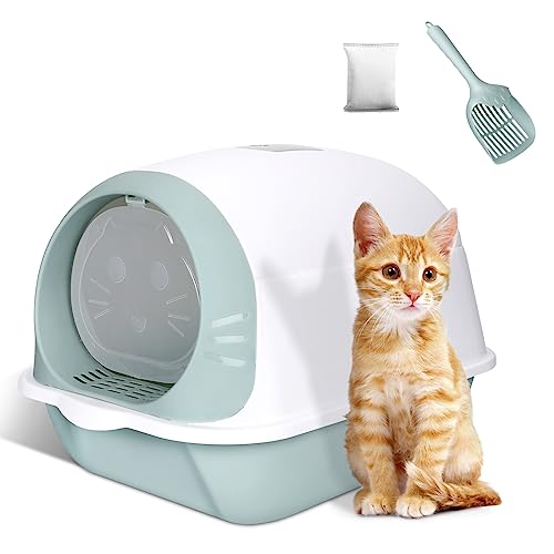 ZNM Katzentoilette mit Deckel geschlossene Katzentoilette gegen Geruch Katzentoilette mit Schaufel und geruchsneutralem Bambuskohlefilter 50 x 35 x 37 cm
