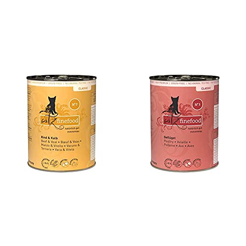 catz finefood N 7 Rind Kalb Feinkost Katzenfutter nass verfeinert mit Aprikose Ananas 6 x 400g Dosen N 3 Geflügel Feinkost Katzenfutter nass 6 x 400g Dosen