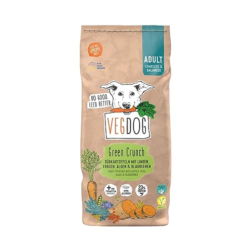 VEGDOG Green Crunch veganes Trockenfutter fÃ¼r Adulte Hunde SÃ¼ÃŸkartoffel und Linsen getreidefreies Alleinfutter fÃ¼r Allergiker alternativer Proteinquelle 5 kg