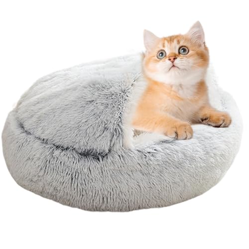 Überdachtes Katzenbett Katzenbett mit Kapuze Weiches Plüsch-Katzennest in Muschelform Bequemes Bett für Hauskatzen winterwarme Katzen- und Hundehütte mit Abdeckung