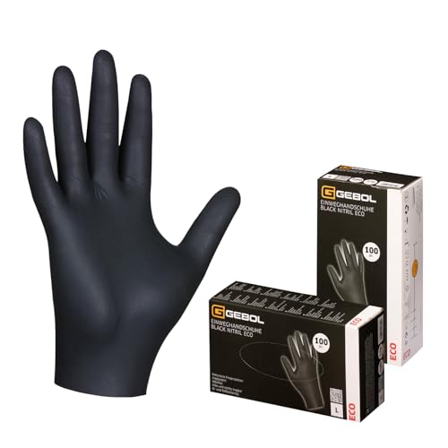 Gebol Black Nitril Eco ungepudert latexfrei Einweghandschuh mit hoher Reißfestigkeit Nitrilhandschuhe mit Polymerbeschichtung für Herren Größe XL Gr 10 schwarz 100 Stück