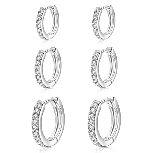 Klein Creolen Silber 925 Damen Mädchen Kreolen Ohrring Helix Huggie Earrings Mini Ohringestecher Vergoldet Ohrringe Set für Mehrere Ohrlöcher Silber Ohrringe