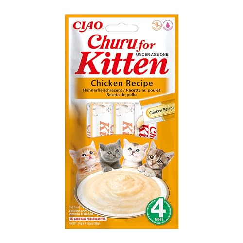 Churu Katzensnacks für Kätzchen Kitten - gesunde Leckerlies für Junge Katzen unter 12 Monaten Hühn 4 Stück x 14g