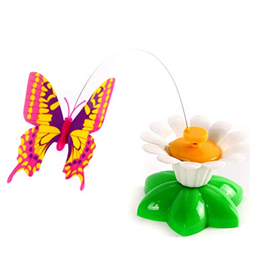JIEHED Pet Cat Toys Electric Rotating Butterfly Bird Steel Wire Teaser Kitten Play Toy Interactive Cat Butterfly Toy with Two Replacement Spinner Butterflies Toy