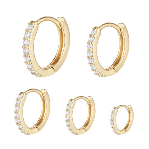 5 Paar Mini Creolen Gold Klein Helix Creolen Damen Kleine Ohrringe Gold Creolen Strass Zirkonia Creolen Mini Hoops Ohrknochen Schmuck Geburtstag Geschenk für Freunde Mutter 5 6 7 8 9 mm