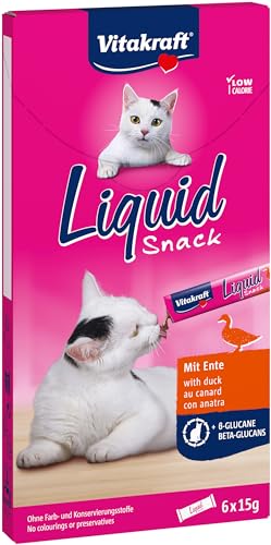 Vitakraft Liquid Snack flüssiger Katzensnack mit Ente Katzenleckerlies mit Beta-Glucane unterstützt die Immunabwehr kalorienarm 1x 6 Stück