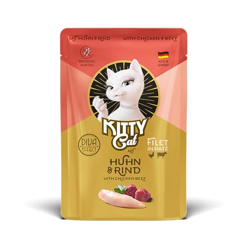 KITTY Cat Filet in Pat Huhn Rind 6 x 85 g Gourmet Nassfutter für Katzen feinstes Katzenfutter mit Taurin Lachsöl und Grünlippmuschel getreidefrei mit extra viel Fleisch Made in Germany