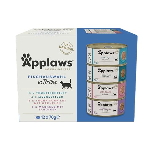 Applaws Premium Natural Katzenfutter Nass Fischauswahl in Brühe 70g Dose 12x70g
