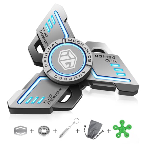 Leuchtende Fidget Spinner Metall TGKYK Fidget Spinner Led 3-5 Min Hochgeschwindigkeit Finger Spinner Spielzeug ADHD Anti Angst Figetspiener für Kinder Erwachsene Dreieck - Blau