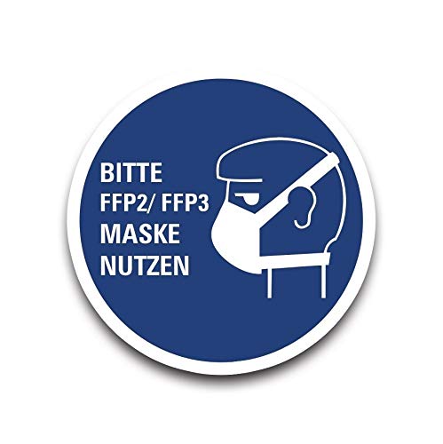 Aufkleber Hinweis Bitte FFP2 FFP3 Maske NUTZEN Gebot Schild Folie 5-40cm blau Made in Germany Größe 30 cm