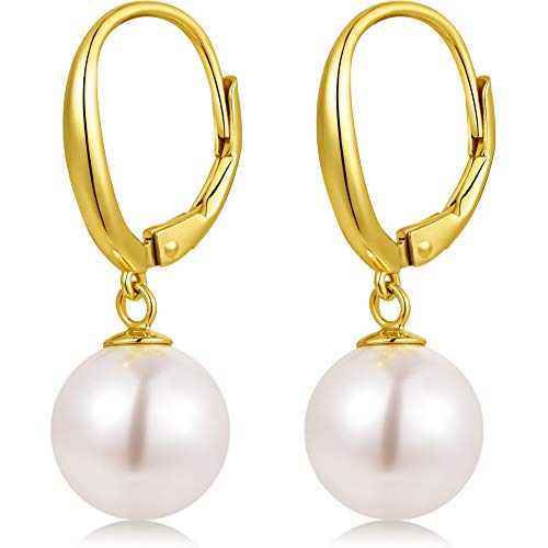 Perlenohrringe Swarovski Pearl Earrings Gold für Damen Hängend Gold Tropfen Hänger Weißgold
