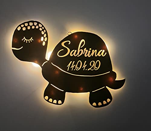 Designbysh Personalisiertes Baby-Geschenk Taufgeschenke Geschenke zur Geburt Taufe mit Namen Junge Mädchen Jungs Nachtlicht Schlummerlicht Schildkröte