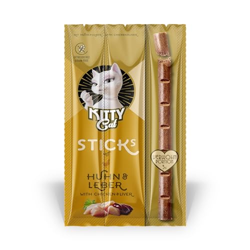 KITTY Cat Sticks Huhn Leber 24 x 15 g Großpackung softe Leckerlis für Katzen getreidefreier Snack mit hohem Fleischanteil und Taurin 3 Sticks 5 g pro Packung