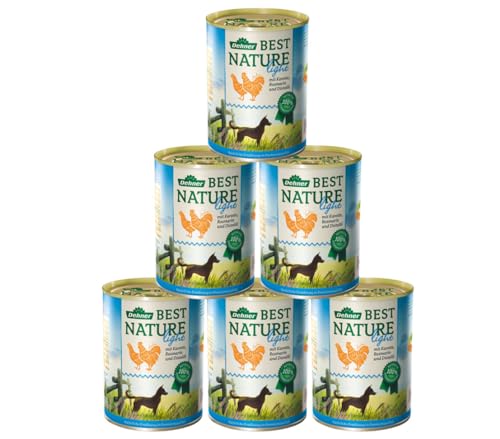 Dehner Best Nature Hundefutter Light Nassfutter fettreduziert für übergewichtige Hunde Huhn Karotte 6 x 400 g Dose 2.4 kg