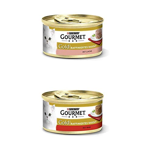 PURINA GOURMET Gold Katzenfutter nass 24er Mix-Pack Ragout Lachs und Ragout Rind 2 x 12 x 85g