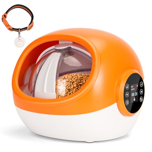 Mikrochip Futterautomat Katze Katzenfutter Automat mit RFID-Halsbandanhänger Dual Powered Electric Pet Feeder Automatische Futterautomat Katze Nassfutter für Nass- und Trockenfutter Orange