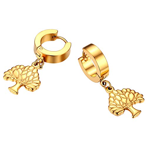 JewelryWe Schmuck Unisex Creolen Edelstahl Baum des Lebens Lebensbaum Ohrringe Ohrstecker Ohrhänger Ohr-Piercing für Herren Damen Gold