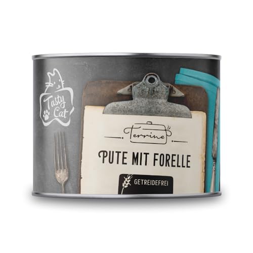 Tasty Cat Terrine Nassfutter für Katzen Pute Forelle 6 x 180g. getreidefrei in Soße zuckerfrei