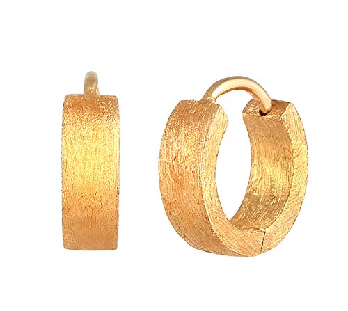 Kuzzoi Herren-Ohrringe Creolen gebürstet 1 Paar Klapp-Creolen 13mm rund Goldene Ohrringe für Männer Creolen Ohrhänger 925 Sterling Silber vergoldet hochwertiges Hoop Ohrringe für Männer