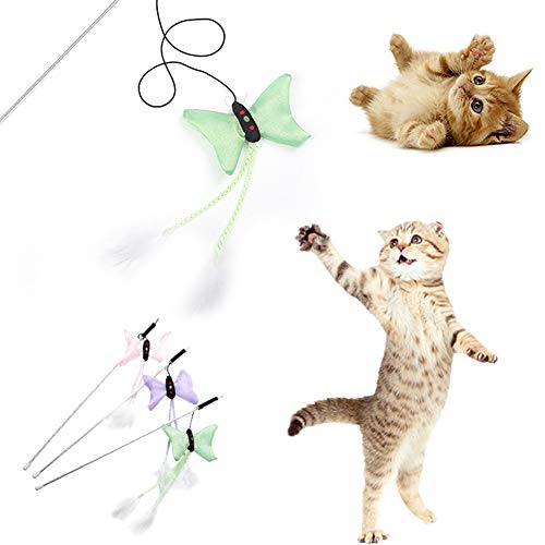 LovePlz 5 PCS Pet Cat Kätzchen Teaser Butterfly Play Stick Stab Zauberstab Scratch Interaktives Spielzeug Langlebiges Und Ungiftiges Pet Cat Zubehör Lila