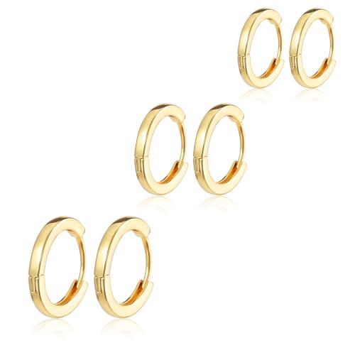 3 Paar Mini Creolen Gold Ohrringe Creolen Damen Leichte Kleine Ohrringe für Frauen Herren Helix Tragus Knorpel Ohrringe Hypoallergen Creolen Piercings Ringe 8 10 12 mm