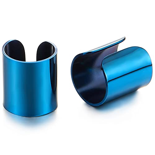 2 Stück Blau Ohr Clip-on Creolen Cuff für Herren Damen Edelstahl Ohr Manschette Ohrringe Fake Piercing