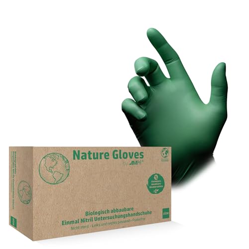 AMPri Biologisch abbaubare Nitrilhandschuhe grün 100 Stück Box Größe XL puderfrei Nature Gloves by Med-Comfort Nitril Einmalhandschuhe Einweghandschuhe in den Größen XS S M L XL