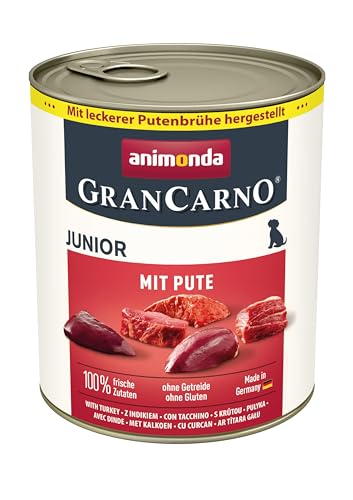 GranCarno Hunde Nassfutter mit Pute 6 x 800 g Welpenfutter nass ohne Getreide von animonda für Junge Hunde mit frischen fleischlichen Zutaten Junior Hundefutter