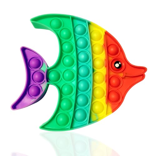Cuackamily Pop Bubble Fidget Toy Push Silikon Stressabbau Spielzeug Relief Angst Antistress Autismus Sensorisches Zappeln Spielzeug Geburtstag Gastgeschenke für Kinder Erwachsene Regenbogen Fisch