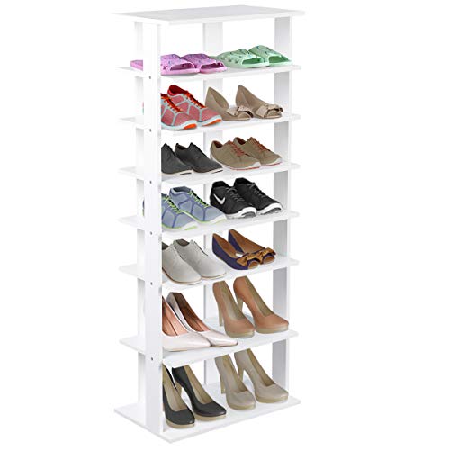 DREAMADE Schuhregal 8 Ablageflächen Schuhständer Schuhablage multifunktionaler Lageregal für Wohnzimmer Büro Schuhaufbewahrung Schuhstandrega Weiß 45x25x110cm