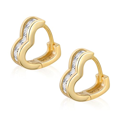 Gold Creolen Ohrringe für Damen Kleine Herz Creolen Goldene Kleine Dicke Creolen Hypoallergen Kleine Huggie Herz Zirkonia Ohrringe Glitzer Creolen Ohrringe Kleine Klobige Creolen für Damen Mädchen