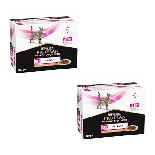 PRO PLAN Veterinary Diets UR St Ox Urinary Lachs Doppelpack 2 x 10 x 85 g Diätalleinfuttermittel für ausgewachsene Katzen Kann zur Auflösung von Struvitsteinen beitragen