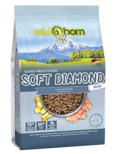 Wildborn Soft Diamond Mini 4 kg - Getreidefreies Hunde-Softfutter für kleine Rassen mit 75% Frischem Huhn Schonend Garverfahren Kleine Kroketten Limitierte Rohstoffe